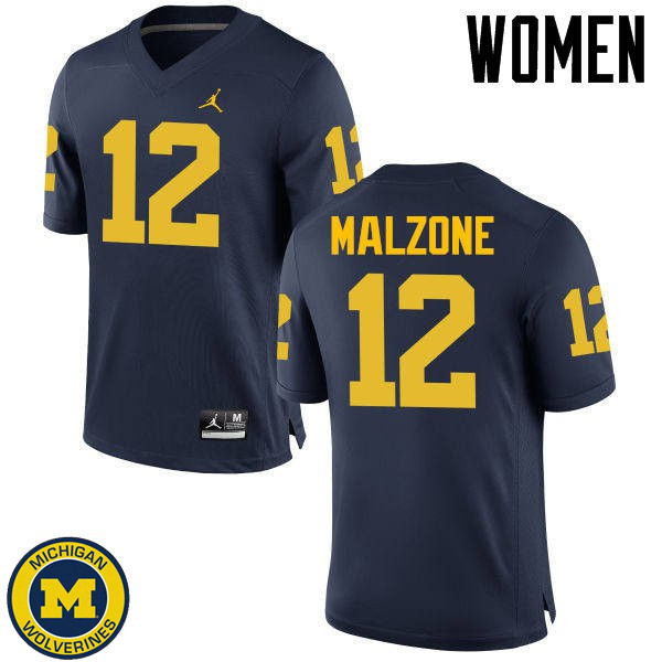 Women's Michigan Wolverines #12 Alex Malzone Navy Stitched Football Jersey